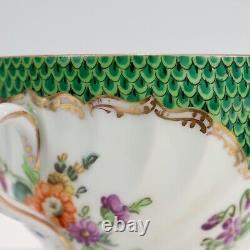Antique Dresden Porcelain Cup & Saucer with Deutsche Blumen fish scales 2 PC