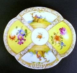 Antique Dresden Quatrefoil Porcelain Yellow Cup Saucer Hand Painted Lovers