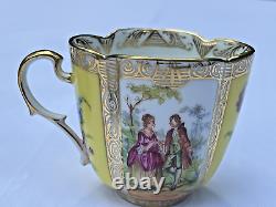 Antique Dresden R Klemm Watteau Quatrefoil Large Cup and Saucer Courting Couple