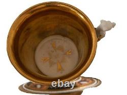Antique Empire porcelain French cabinet cup & saucer gilded 19th c Sevres style