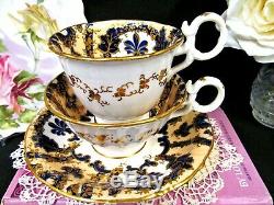 Antique English Porcelain COALPORT 1835 tea cup and saucer trio teacup cobalt