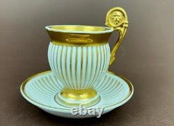 Antique European Tea Cup Saucer Gold White Embossed Stripe Porcelain G-1225