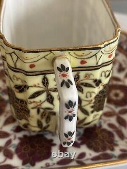 Antique FISCHER & MIEG Floral Rectangular TEA CUP SAUCER Aesthetic Movement