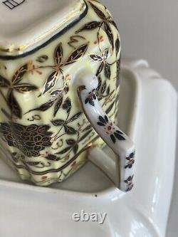 Antique FISCHER & MIEG Floral Rectangular TEA CUP SAUCER Aesthetic Movement