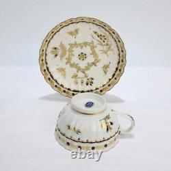 Antique Flight Worcester Porcelain Tea Cup & Saucer Cobalt Blue Gold PC