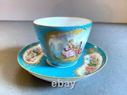 Antique France Sevres Porcelain Cup & Saucer Set (2 Pc), ca. 1757, Great