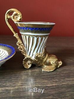 Antique French Empire Gilded Cup Saucer Figural Dolphin Fish Le Tallec Paris