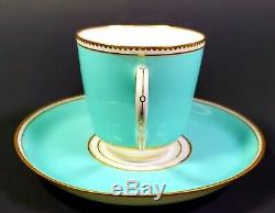 Antique French HAND PAINTED JEWELED Choisy-Le-Roi PORCELAIN Cup and Saucer