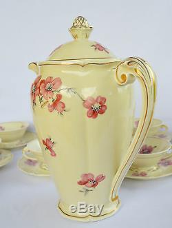 Antique French Limoges Porcelain Coffee Set Pot 10 Cup & Saucer Floral Artois