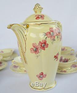 Antique French Limoges Porcelain Coffee Set Pot 10 Cup & Saucer Floral Artois