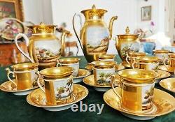 Antique French Old Paris Porcelain Hand-painted 25-pieces Tea/ coffee Set 1860s