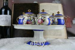 Antique French Serving tray 6 cream pots sevres floral porcelain 1900