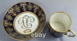 Antique French Sevres Painted Jeweled Porcelain Portrait Cabinet Cup & Saucer