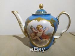 Antique French Sevres Porcelain Tea Set 19th C Cherub Painted Exceptional