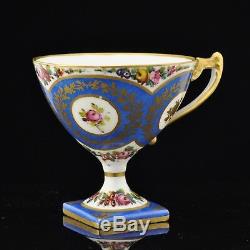Antique French porcelain cup and saucer Jacob Petit JP, rare square base, gilt