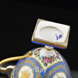 Antique French porcelain cup and saucer Jacob Petit JP, rare square base, gilt