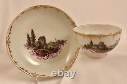 Antique Furstenberg Tea Cup & Saucer, Scenic, Meissen Style1753