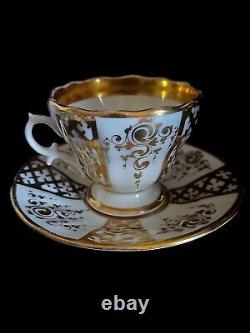 Antique German KPM porcelain Cup & Saucer heavy Gold Decoration 19th C