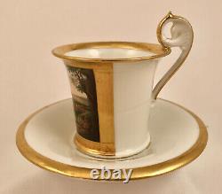 Antique German Topographical Cup & Saucer, Biedermeier Period