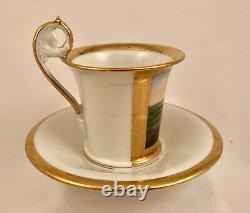 Antique German Topographical Cup & Saucer, Biedermeier Period