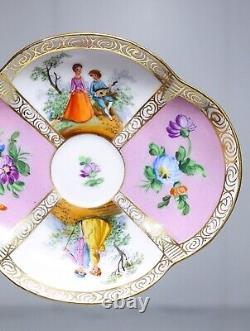 Antique Germany DRESDEN Porcelain Hand Painted Courting Scene Cup & Saucer
