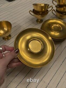 Antique Gold Gilt Porcelain Teacups and Saucer Set of 6