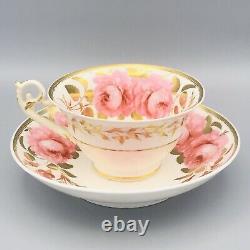 Antique H & R Daniel / Spode Swansea Pink Roses Cabinet Tea Cup & Saucer c1820