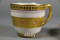 Antique Hand Painted French Porcelain LIMOGES Tea Cup and Saucer GOLD ENCRUSTED