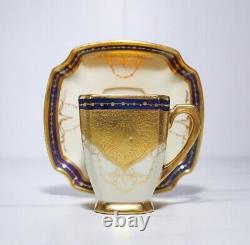 Antique Hand Painted GERMANY Gold Gilt Decorated Royalty Porcelain Cup & Saucer