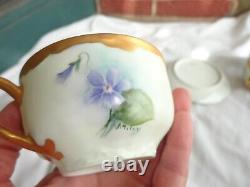 Antique Haviland France Artist Sgd Hand Painted Violets Porcelain Cup Saucer 4