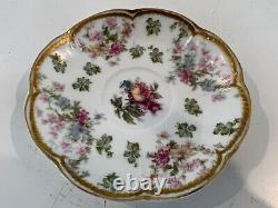 Antique Haviland Limoges Porcelain Cup & Saucer with Pink Floral Decorations