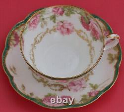 Antique Haviland Limoges Porcelain Pink DROP ROSE Cup + Saucer Schleiger 65b