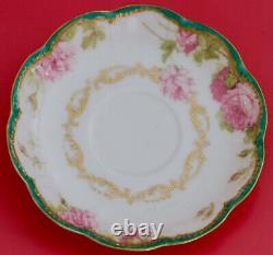 Antique Haviland Limoges Porcelain Pink DROP ROSE Cup + Saucer Schleiger 65b