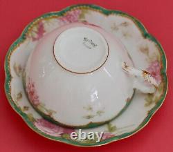 Antique Haviland Limoges Porcelain Pink DROP ROSE Cup + Saucer Schleiger 65b