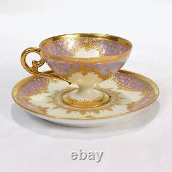 Antique Helena Wolfsohn Jeweled Dresden Porcelain Demitasse Cup & Saucer PC #1