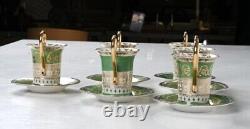 Antique Higgins & Seiter Vienna Porcelain Demitasse Cups & Saucers Set For 6