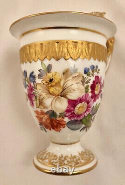 Antique Hirsch Dresden Chocolate Cup & Saucer, Figural Handle, Summertime Flower