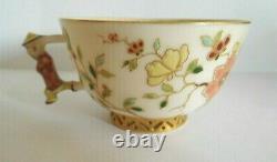Antique Hungarian Herend Zsolnay Style Enameled Cup And Saucer On Pierced Feet