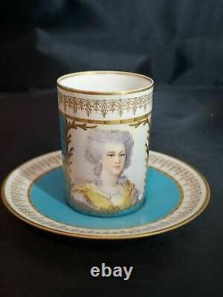 Antique Imp De Sevres Marie Antoinette Porcelain French Cup Saucer Portrait