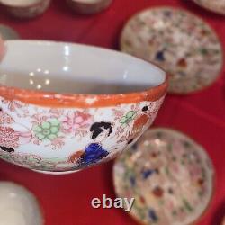 Antique Japanese Eggshell 20 Pc Porcelain Tea Cup & Saucer Lithopane Geishas