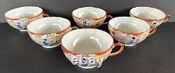 Antique Japanese Geisha Girl (6) Cups & Saucers Hand Painted Porcelain c1920