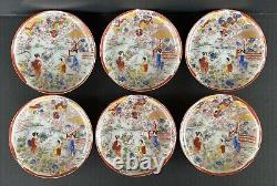 Antique Japanese Geisha Girl (6) Cups & Saucers Hand Painted Porcelain c1920