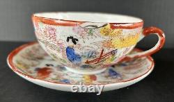 Antique Japanese Geisha Girl (6) Cups & Saucers Hand Painted Porcelain c1920