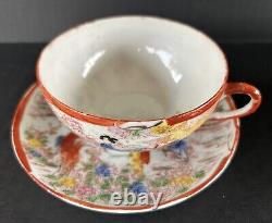 Antique Japanese Geisha Girl (6) Cups & Saucers Hand Painted Porcelain c1920