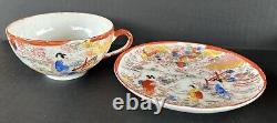 Antique Japanese Geisha Girl (6) Cups & Saucers Hand Painted Porcelain c1920