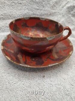 Antique Japanese Handpainted Signed Kutani Meiji Cup And Saucer Porcelain