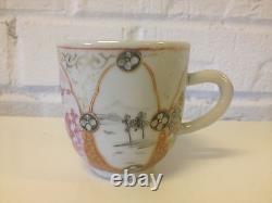 Antique Japanese Likely Meiji Period Porcelain Cup & Saucer Various Scenes