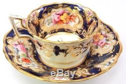Antique John Rose Coalport Porcelain Cup Saucer Cobalt Blue Floral Sprays 1820