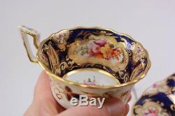 Antique John Rose Coalport Porcelain Cup Saucer Cobalt Blue Floral Sprays 1820