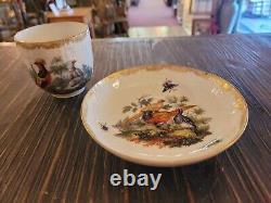 Antique KPM Berlin Cup & Saucer Birds Insects Gold 19th C. German Porcelain #B